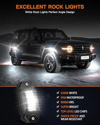 Rock Lights,LEDMIRCY R2 Pure White LED Rock Lights Kit 16PCS with Toggle Switch Wiring Harness Ultra Bright for UTV Trucks ATV Underglow Light Trail Rig Under Body High Power Waterproof