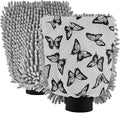 Qilmy Black Butterfly Pattern Microfiber Chenille Car Wash Sponge Scratch Free Car Wash Mitt Absorbent Mitt Sponge for Trucks SUVs Car Washing Home Cleaning, Medium