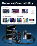 iPhone 16e 17e Car Charger USB C, 60W Dual PD Super Fast Charging Car Adapter with Coiled USB-C Cable for Apple 17/16 Pro Max/16 Pro/15 Plus/15Pro, iPad mini/Air/Pro 11 inch, Type C cargador para Car