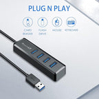 SmartQ H302S USB 3.0 Hub, 4-Port USB Expander with 2ft Long Cable, High-Speed Data Transfer, Compatible with Laptop, PC, Mac, Printer, External HDD (Pack of 2)