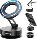 Vacuum Magnetic Phone Holder for MagSafe,Foldable Metal Suction Cup Phone Mount,360° Rotatable Phone Mount for All Smartphones & All Car Models-Black