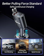 DreamBee Retractable Car Charger,66W Super Fast USB Car Phone Charger,Dual TypeC Retractable Cables Gifts for Men Women Car Truck Accessories for Samsung Galaxy S23+/S23,iPhone 17/16/15/ Pro Max, iPad