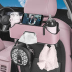 HOLDCY Car Back Seat Organizer with 2 Drink Cup Holder - Tissue Box and Storage Box Hook - Multi-functional Storage - Great for Kids and Travel (Pink)