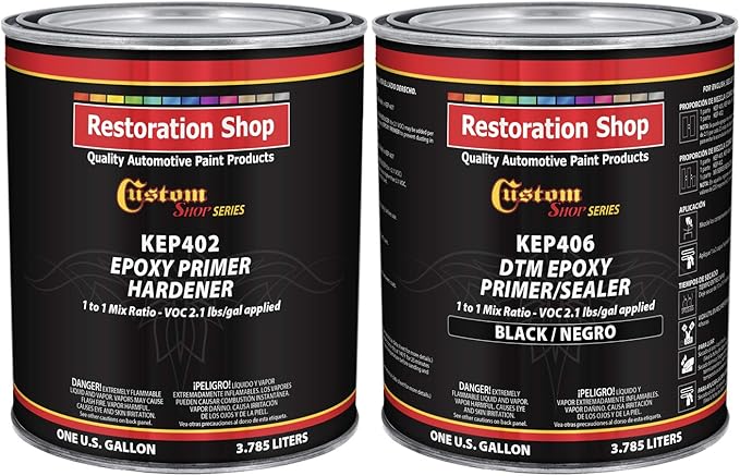 Custom Shop - Black Epoxy Primer/Sealer 2.1 VOC (2-Gallon Kit) Anti-Corrosive DTM High-Performance Primer for Automotive and Industrial use Kit= 1 Gal. Epoxy Primer +1 Gal. Epoxy Hardener (1-1 Mix)