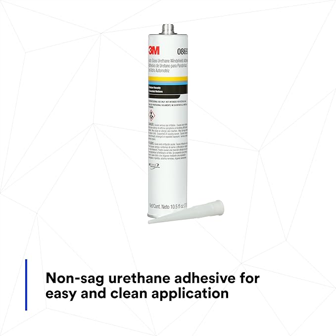 3M Auto Glass Urethane Windshield Adhesive, 08693, Medium Viscosity, High-Strength, Fast-Curing, 310 mL/10.5 fl oz Cartridge , Black