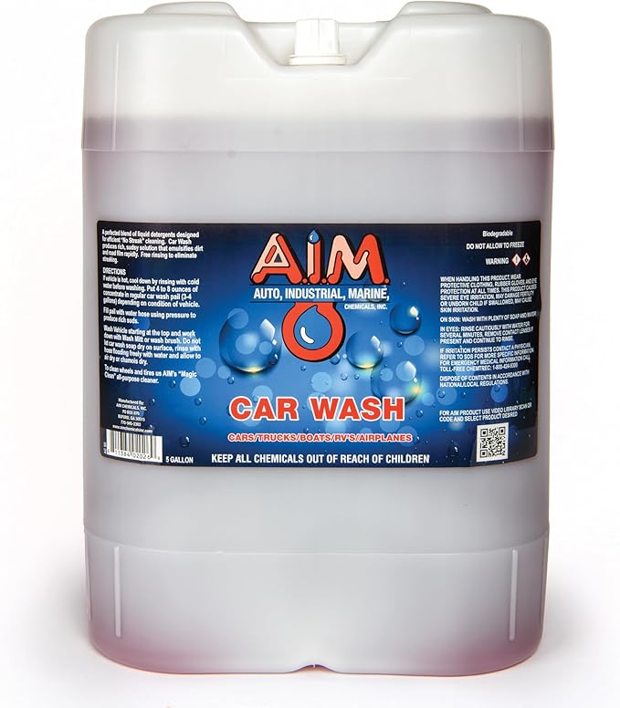 AIM Chemicals Car Wash - High Foam Formula Car Shampoo, Professional Car Wash Shampoo Compatible with Ceramic Coatings - Ideal for Foam Guns - Streak-Free Finish for Detailing - 5 Gal