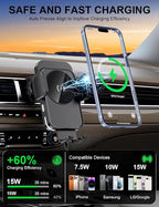 bokilino Wireless Car Charger, 15W Fast Charging [Auto Clamping] [Auto Alignment] Phone Holders for Your Car Dashboard Windshield Air Vent Car Accessories for iPhone 17 16 15 14 13 12 Series, Black