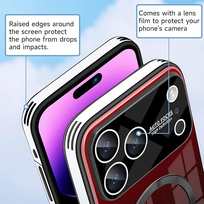 Guppy Compatible with iPhone 17 Pro Magnetic Case, with Full Camera Lens Protector [Compatible with MagSafe] Scratch Resistant Gradient Glass Back Cover Phone Case-Red