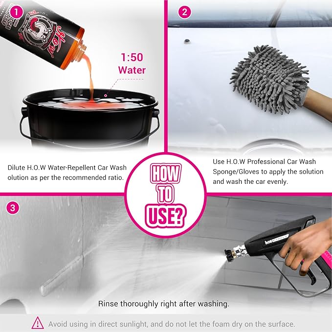 H.O.W AUTO DETAILING & CARE H.O.W 16 oz PH Neutral Ceramic Car Shampoo，Ceramic Car Wash Soap for Pressure Washer