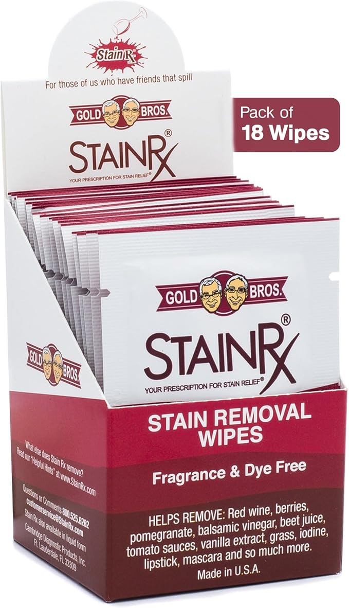 18 Pack Stain Remover Wipe – Travel Wipes for Clothes, Carpet, Upholstery, & Laundry, Instant Removal of Stubborn Red Wine, Blood, Coffee - Everyday Stains, Pocket Stain Treater Towelettes