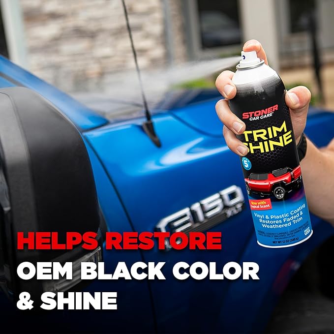 Stoner Car Care 91034 Trim Shine – Black Trim and Plastic Restorer for Cars – Vinyl and Plastic Trim Protectant Coating for Interior and Exterior Use – Fast-Drying No Sling – 12 oz