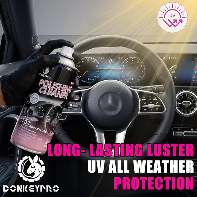 DONKEYPRO Car Interior Cleaner and Protectant, 15 Fl Oz Polishing Cleaner Interior Detailer Spray - Repels Dust & Staining, Restores & Protects Plastic, Vinyl, Leather Seats - UV Guard, Anti-Aging