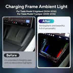 Ambient Lighting Wireless Charging Frame for 2025-2026 Tesla Model Y (Includes Juniper) 2024-2026 Tesla Model 3 PC Stylish Decorative Accessories (Little Starry Sky, Glossy Black)