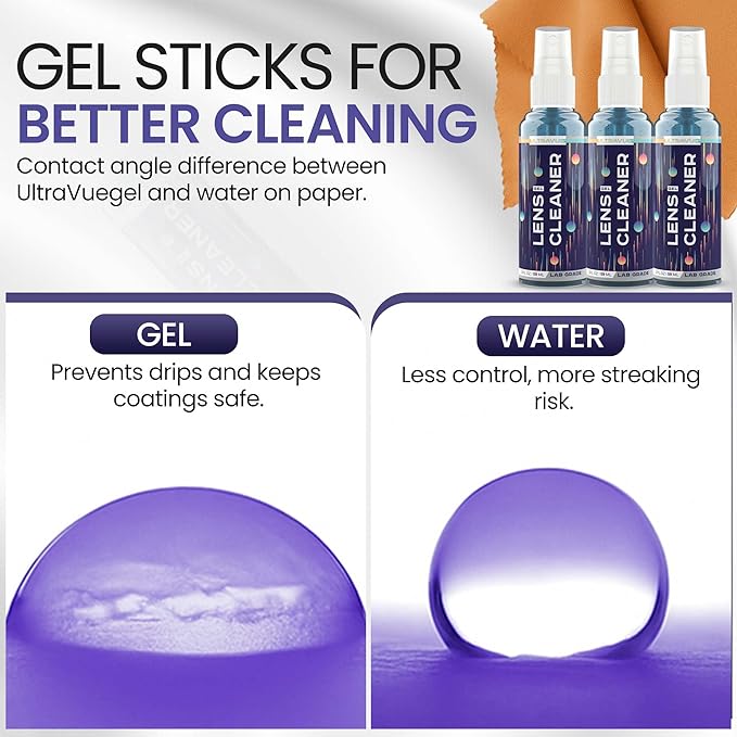 Eyeglass Gel Lens Cleaner Spray Kit - 3 x 2oz Gel Eyeglasses Cleaner Spray Bottle + 2 Microfiber Cloth for Cleaning - Safe for All Lenses (AR Coated Included), Eyeglasses and Screens
