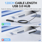 Aceele USB C/A Hub for Laptop, Ultra Slim USB Splitter 4 Port USB 3.0 Data Hub, Multi USB Port Expander with 4Ft Long Extension Cable for Desktop Mini PC,MacBook Air/Pro, iMac, PS5, Flash Drive