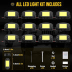 Hovano 12 Pods COB White Rock Lights, 120 COB Chips 6500K Pure White Super Bright Neon Underglow, IP68 Waterproof Shockproof Off-Road Light Kit for Pickup Trucks, SUV, UTV, ATV, RZR, Cars & Boats