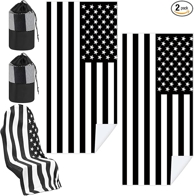 Hahafelt 2 Pack Car Seat Towel Covers with Storage Bag, 63 x 32 Inch Universal Non Slip Waterproof Sweat Protector for Car Truck, Gym Swimming Running, Machine Washable (Black White American Flag)