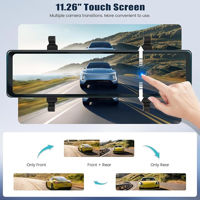 4K Mirror Dash Cam 11.26" Rear View Mirror Front and Rear View Dual Cameras with Night Vision,G-Sensor,Loop Recording,Parking Assistance,APP Control,24H Parking Monitor,Waterproof Backup Camera