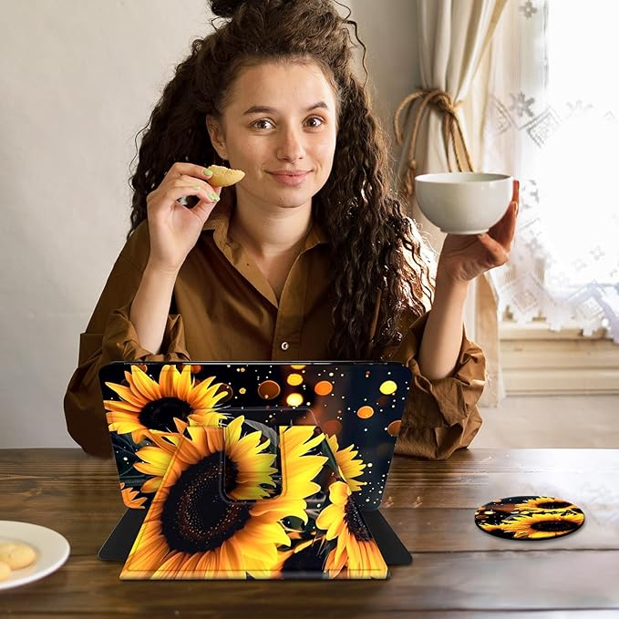 Case for 6" Kindle (11th Generation-2024/2022 Release),360 Degree Rotating Swivel PU Leather Stand Flip Folio Cover with Auto Wake/Sleep for Kindle 11th Generation 2024,Glitter Sunflower