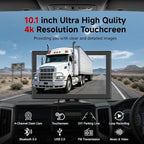 RV Backup Camera System - 10.1 Inch 4K Touchable 4 CH Monitor, 1080P IP69 Waterproof Wired Camera, DVR Loop Recording Bluetooth for Semi Truck Trailer Camper Pickup Bus