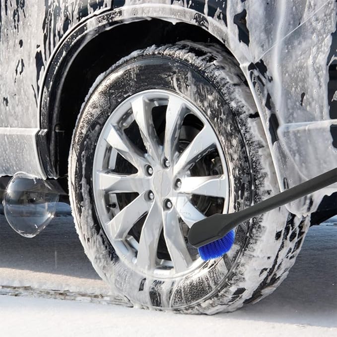 2pcs Tire and Wheel Cleaning Brush Set Stiff Bristles Long Handle for Car and Motorcycle Rim Detailing, Heavy-Duty Tire Scrubber Tool for Automotive Wheel Care