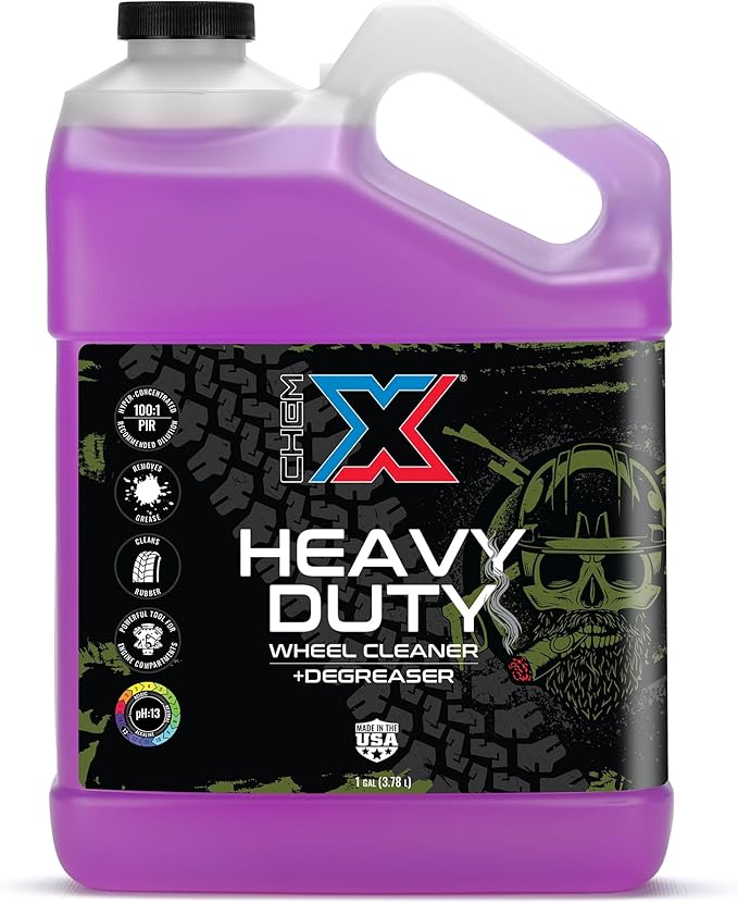 Chem-X Heavy Duty: Wheel Cleaner + Degreaser - Cleans Wheels Tires Engines Frames and Equipment, Removes Brake Dust, Grease, Oil, and Diesel Soot, For Detailers, Fleets, Trucks Trailers - 1g