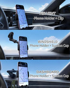 Wireless Car Charger Mount with Air Vent Clip & Suction Base, 15W Fast Auto-Clamping Charging Phone Holder for iPhone 17/16/15/14, Samsung S24/S23, etc.(Black)
