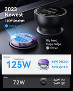 【Upgraded】 125W USB C Car Charger Super Fast Charging for iPhone 16, [PD65W & QC60W][All Metal] MRGLAS Cigarette Lighter Car Charger,Dual Port for iPhone 16 15 Pro iPad Samsung S25/S24 MacBook-Purple