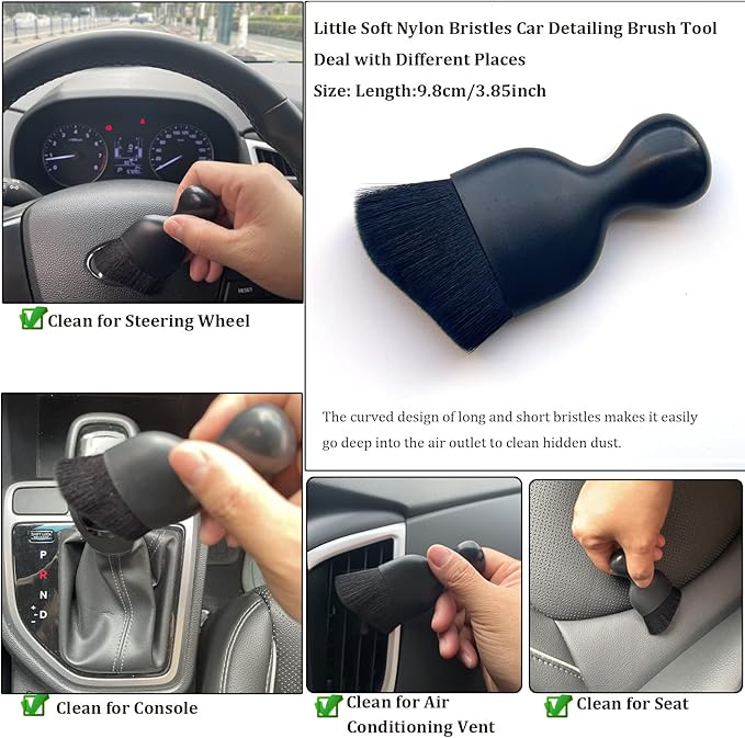 Double Head Brush for Car Clean,Car Brushes for Detailing Interior,Car Detailing Brushes Exterior,Soft Car Detailing Brush(Black,3Pack)