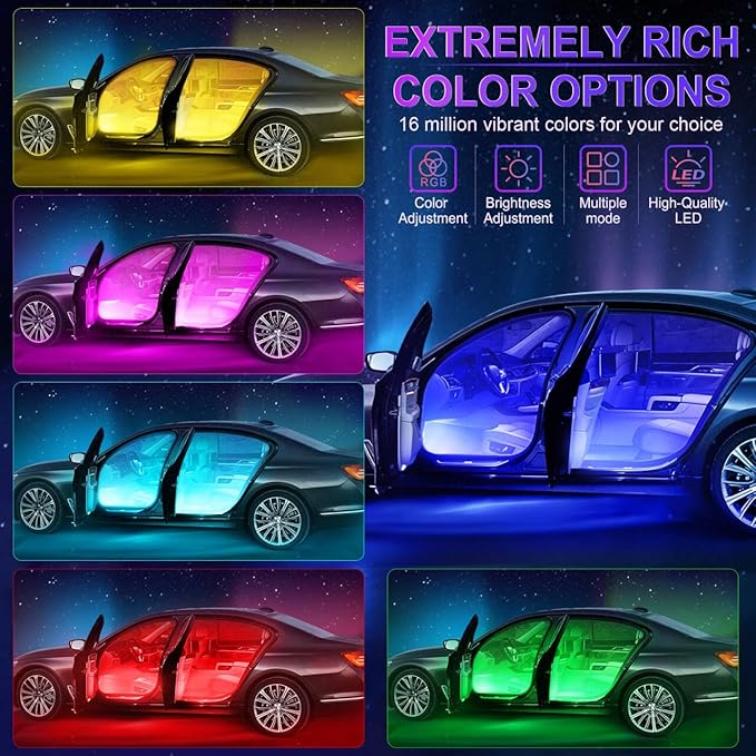 LivTee Smart Car Interior LED Lights, RGB Ambient Strip Lights with App, Remote & Controller Buttons, DIY & Music Sync Modes, 2-Line Design, Gift-Ready Car Accessories for Women & Teens