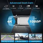 11 inch Wireless Apple CarPlay & Android Auto Screen for Car with 4K Dash Cam,Ultra-Light Touchscreen, IP68 1080P Backup Camera, GPS Navigation, Voice Control, Mirror Link(64GB U3 Card)