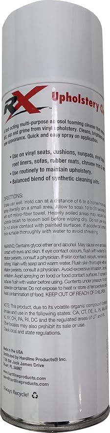 Hardline Products USA RX Upholstery Multi-Purpose Foaming Cleaner – Heavy Duty Marine & Auto Vinyl Stain Remover – Cuts Grease, Tree Sap & Grime – Restorer for Boats, RVs, Cars & Home – Made in USA