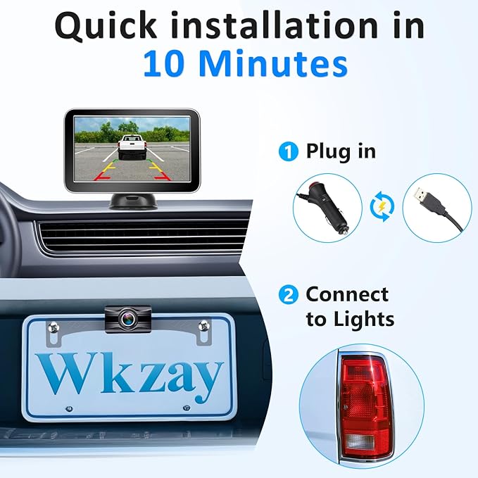 HD 1080P Wireless Backup Camera for Trucks - 7 Inch Monitor with Backup Camera for Pickups Trucks, Cars, SUVs - Color Night Vision, 2 Channels, Easy Install for Towing & Parking