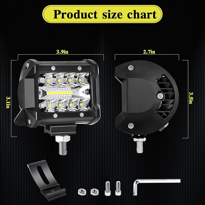 LED Light Pods for Trucks, 4 Inch LED Light Bar 60W Spot Flood Combo Driving Fog Off Road Lights Work Light 24V 12V for Motorcycles Pickup SUV ATV UTV Boat(4Pack)