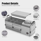 LIBZAKI Oversize 4 in 1 Car Trunk Storage Organizer, Multi Compartment Collapsible Trunk Storage Box with Cooler Bag for Car Truck SUV-Gray