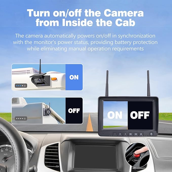 1080P 7" Magnetic Wireless RV Backup Camera System, 2 Rear Cameras + 2 Side Cameras for Reversing/Monitoring Trailer Camper, 1080P DVR Monitor, 4x9600mAh Waterproof IR Night Vision RV Cameras