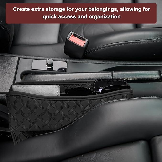 HARFINGTON 2pcs Car Seat Gap Filler Organizer 11.5 x 8 x 2.1 Inch Leather Universal Car Organizer Storage Box Between Seat and Console for Phone Keys, Dark Green