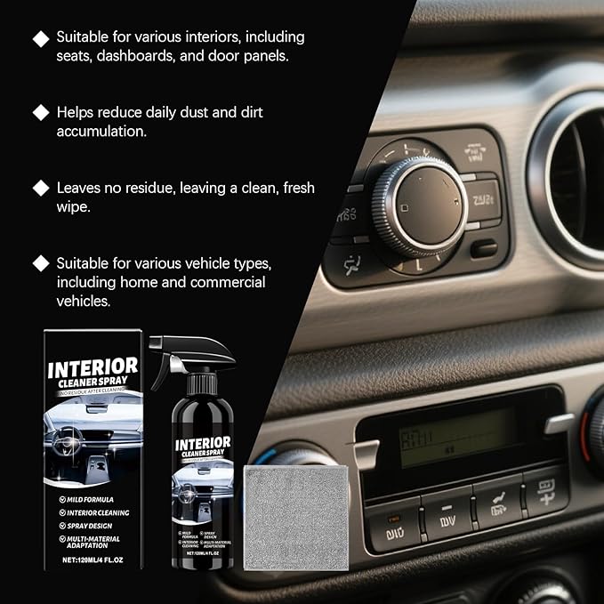 Car Interior Cleaner Spray, Deep Polishing Cleaner Interior Detailer for Leather, Rubber, Plastic, Dashboards Seats, Easy Application for Daily Vehicle Care (2Pcs)
