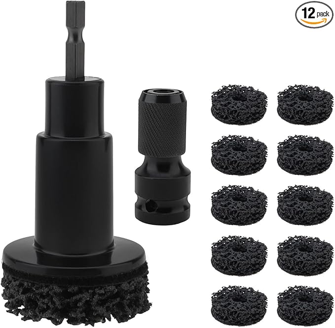 Wheel Hub Resurfacing Kit, Brake Hub Cleaning Tool with 10 Pads, Wheel Stud and Hub Cleaner Fits Power Drill or 1/2" Impact Driven Wrenches, Quick Rust Removal for Lug Studs and Rotors (Plastic Black)