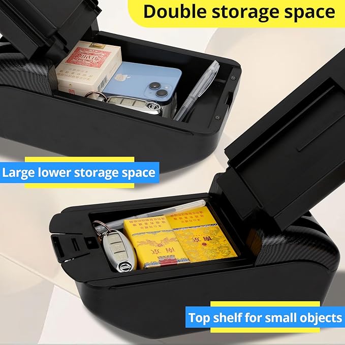 AULPHIKE Compatible with Ford Focus Armrest 2 Mk2 2005-2011 Car Center Console Organizer Armrests Double Layer Storage with USB Ports（Black Style）