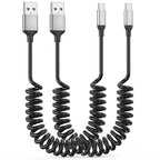 Coiled USB C Cable for Car 2Pack, 3A USB Type C Charger Cable Fast Charging, Retractable Android USB A to USB C Charge Cord for iPhone 17 16 15 Pro Max Plus, Galaxy S24 S23 S22, Note 20 10, Moto G, LG