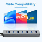 USB 3.0 hub, atolla 7-Port Multi USB Aluminum hub, 1m Extension Cable USB Splitter, Suitable for PC, Laptop, MacBook Pro, etc.