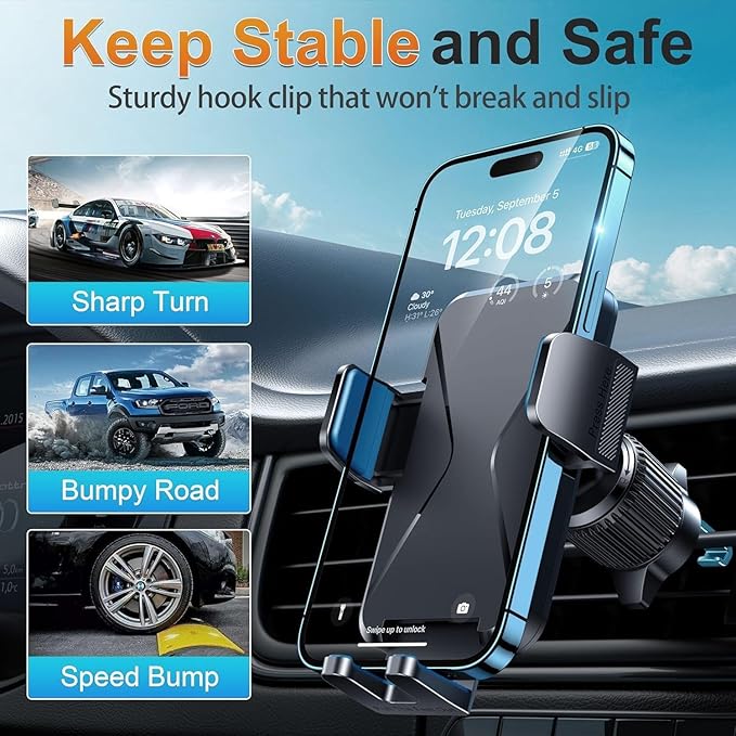 DOLYOFG Car Phone Holder Vent [Thick Cases Friendly] Phone Mount for Car Air Vent 360° Rotate Hands Free Cell Phone Holder for Car Automobile Cradle for All iPhone Android Smartphone