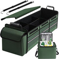 Snuopfy Car Trunk Organizer,115L Heavy Duty Collapsible Trunk Storage, with Insulated Leakproof Cooler Bag Vehicle Cargo Organizer with Lid, 3 Compartments, Straps For Car,Suv,Jeep,Sedan-Green