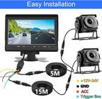 Dual Backup Camera 7" Split Monitor with 32G SD Card Kit, AHD 2 Channels Split Screen with 32G Recording, Reversing Camera IP69 Waterproof Front & Rear View Camera for Truck Trailer Semi-Trailer Box