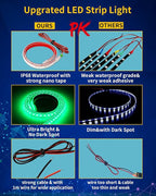Green Led Strip Lights,24inch 12V Interior Light Strip IP68 Waterproof Cuttable for Car Motorcycles Boat Golf Cart Truck Cargo Home Decoration with Strong Nano Tape(4PCS)