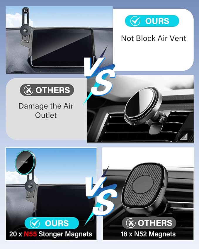 Phone Mount for Toyota Hyundai Elantra 2021-2024 2025 Accessories 10.25-Inch/8-Inch Screen Fixed Clip, Magnetic Car Phone Holder for MagSafe, Strong Magnets Fast Wireless Charger Cell Phone Base