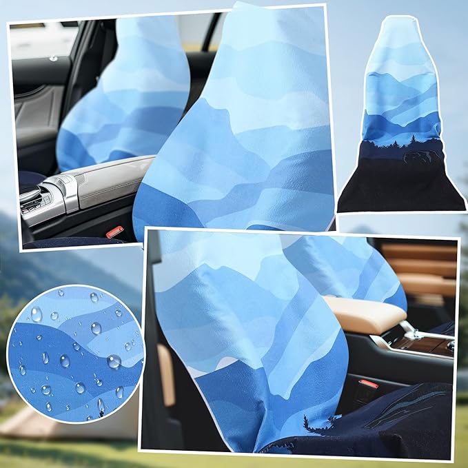 Hahafelt 2 Pack Car Seat Towel Covers Athletic Running Towel Performance Microfiber Post Workout Sweat Washable Cover Non Slip for Seat Outdoor Sport (Great Smoky Mountains)