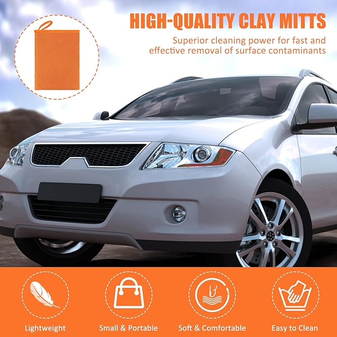 Windspeed 2Pack Clay Mitt, Microfiber Clay Bar Towel for Car Detailing, Medium Grade Bar Glove Auto Detailing (Orange)