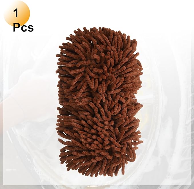 HARFINGTON Car Wash Sponge 9.1" x 4.7" Chenille Microfiber Mitt Scratch-Free Absorbent Scour Scrubber Cleaning Sponge for Washing Detailing on Cars, Trucks, SUV, Boats, RVs, Coffee